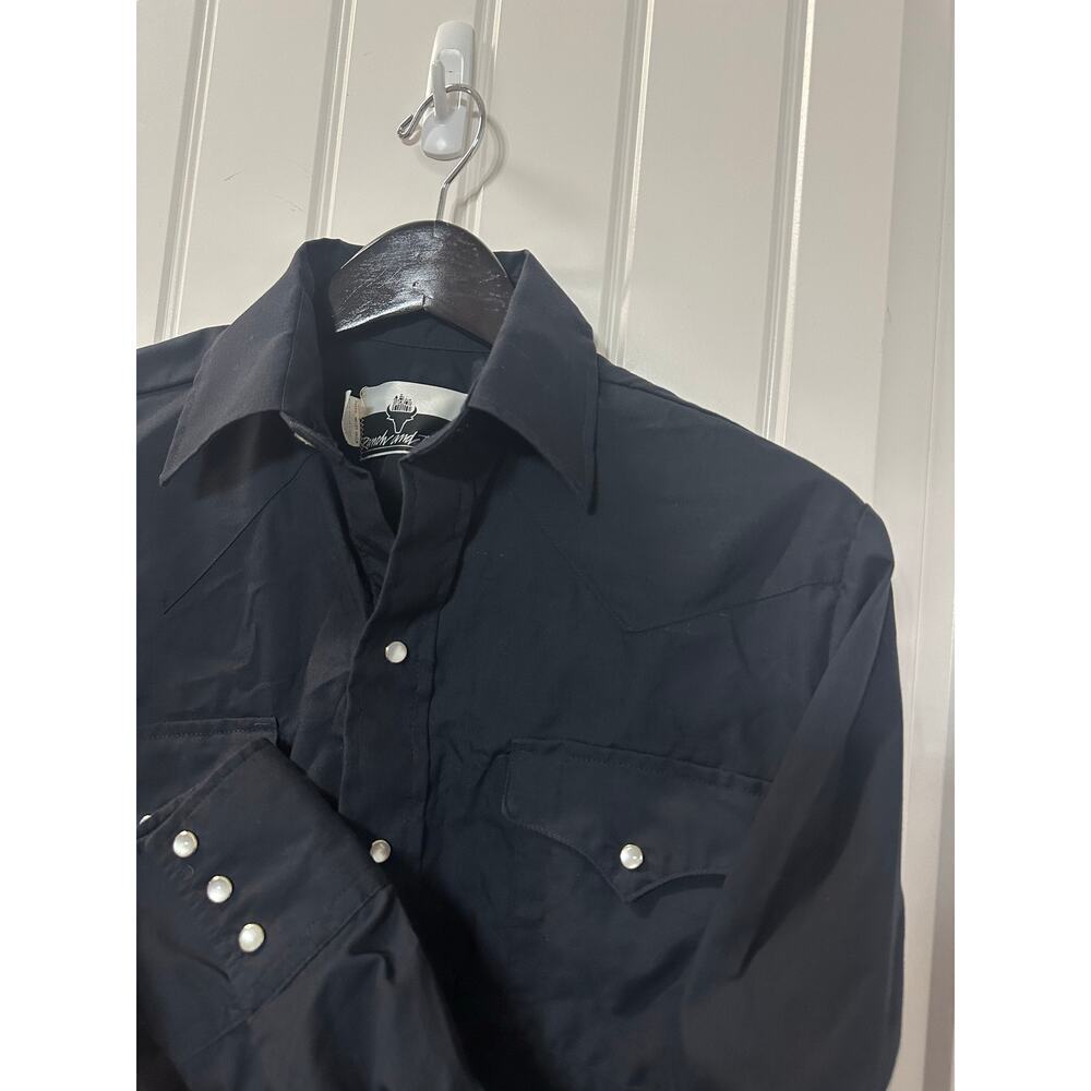 Vintage Ranch & Town Pearl Snap Shirt Mens 15 33 90s Black Western Cowboy Aztec